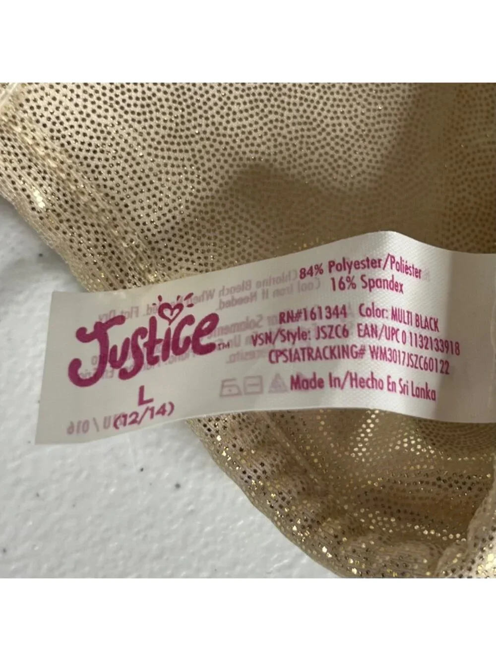 Justice Reversible Crisscross Sports Bra Girls 14/16 Black Gold New Splatter Me